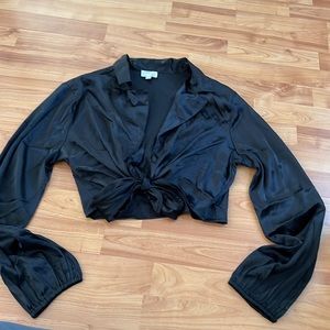 silk front tie polo crop top